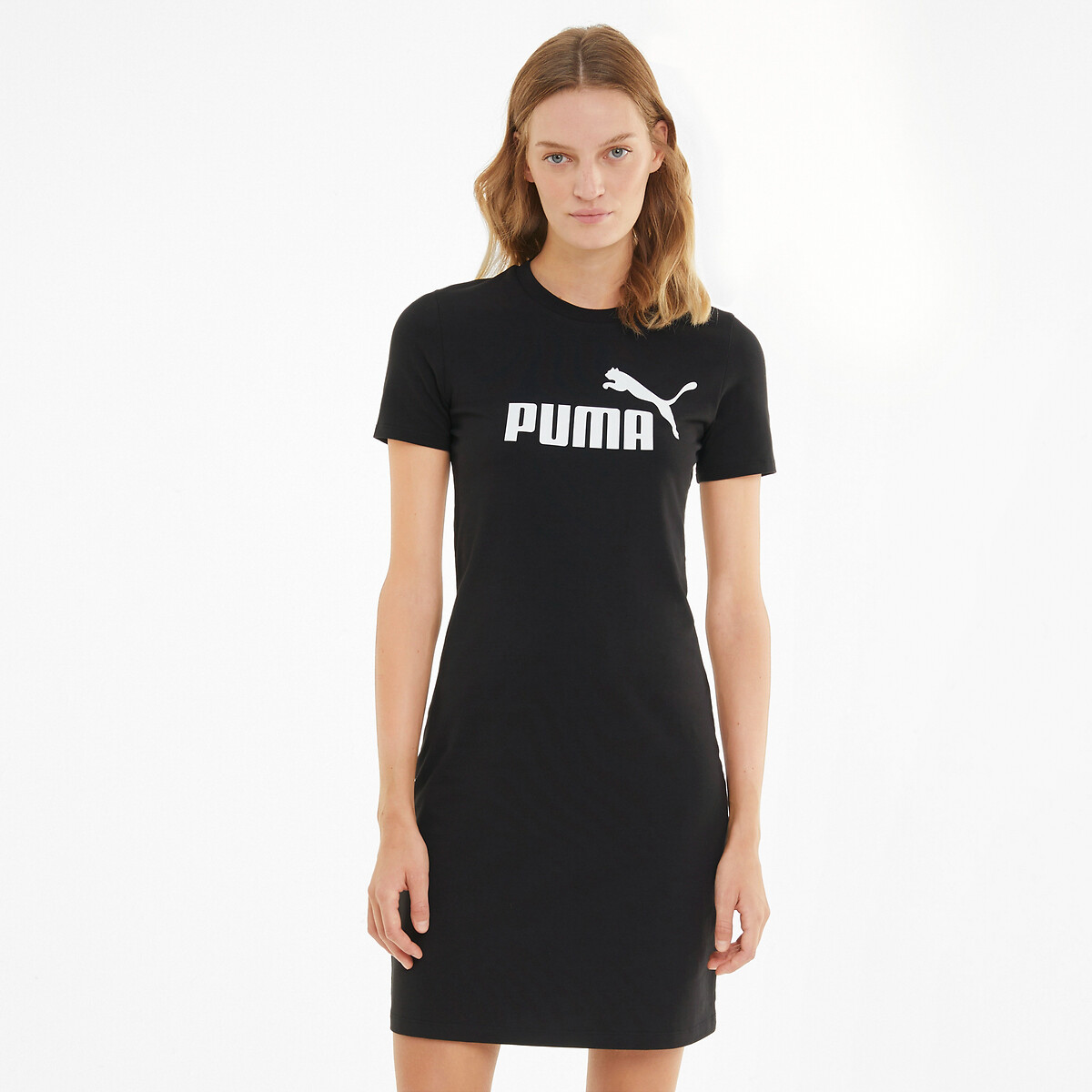 Organic cotton t-shirt dress with logo print and short sleeves , black ...