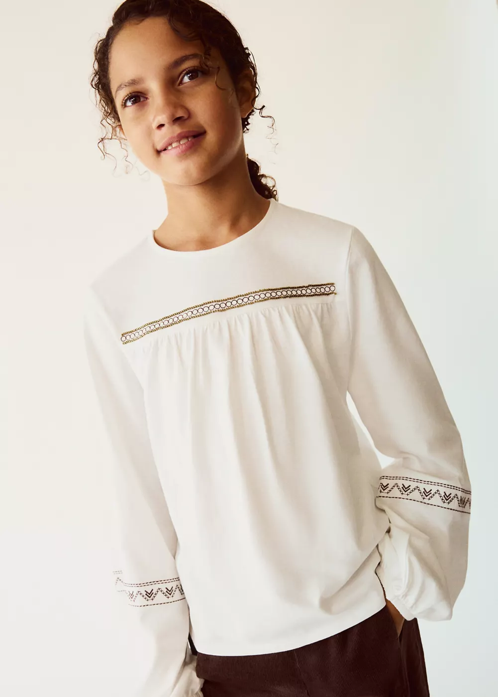 T-shirt coton détails brodés, MANGO KIDS