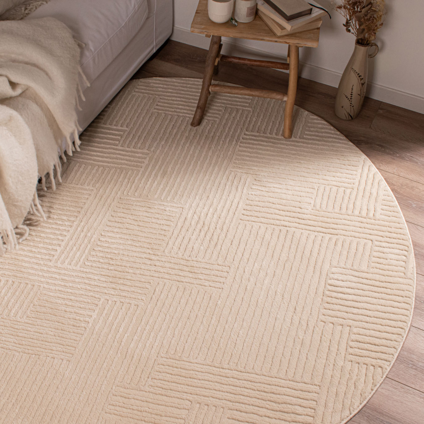 Tapis de salon rond à motif lignes BIANCA, NAZAR RUGS
