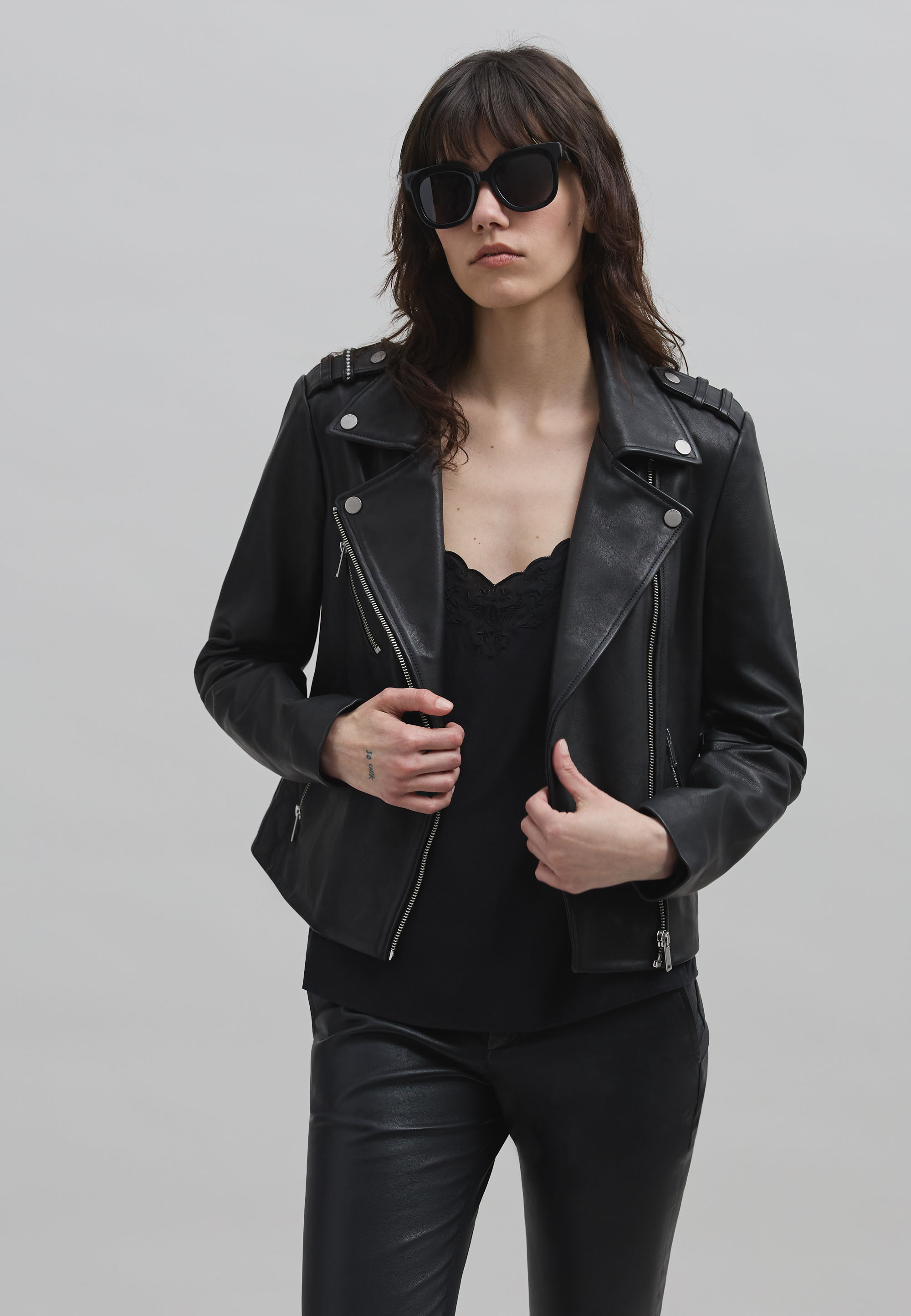 Veste cuir esprit motard broderie eclair noir Ikks La Redoute