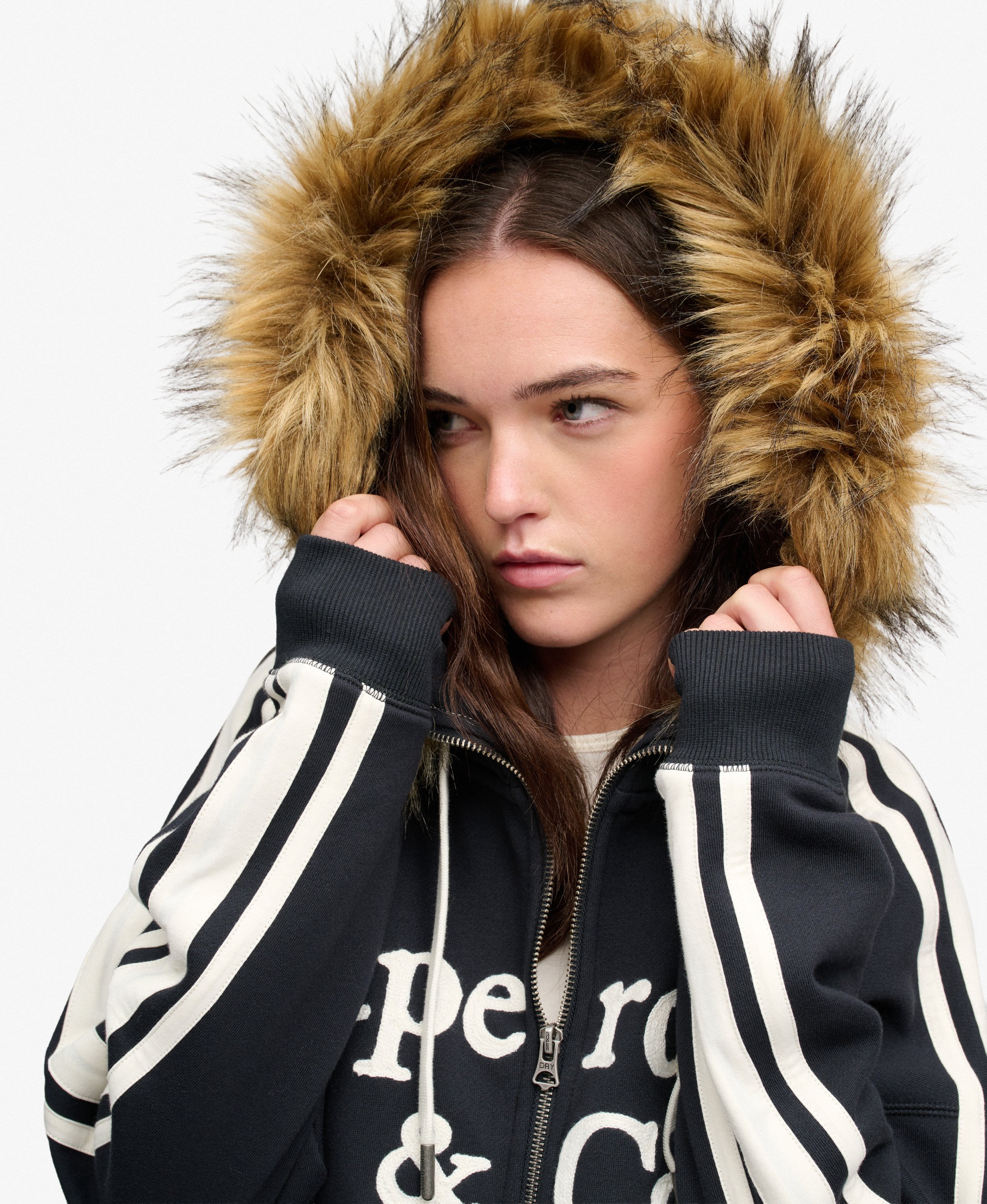 Sweat zippé à capuche Vintage Faux Fur coupe oversize, SUPERDRY