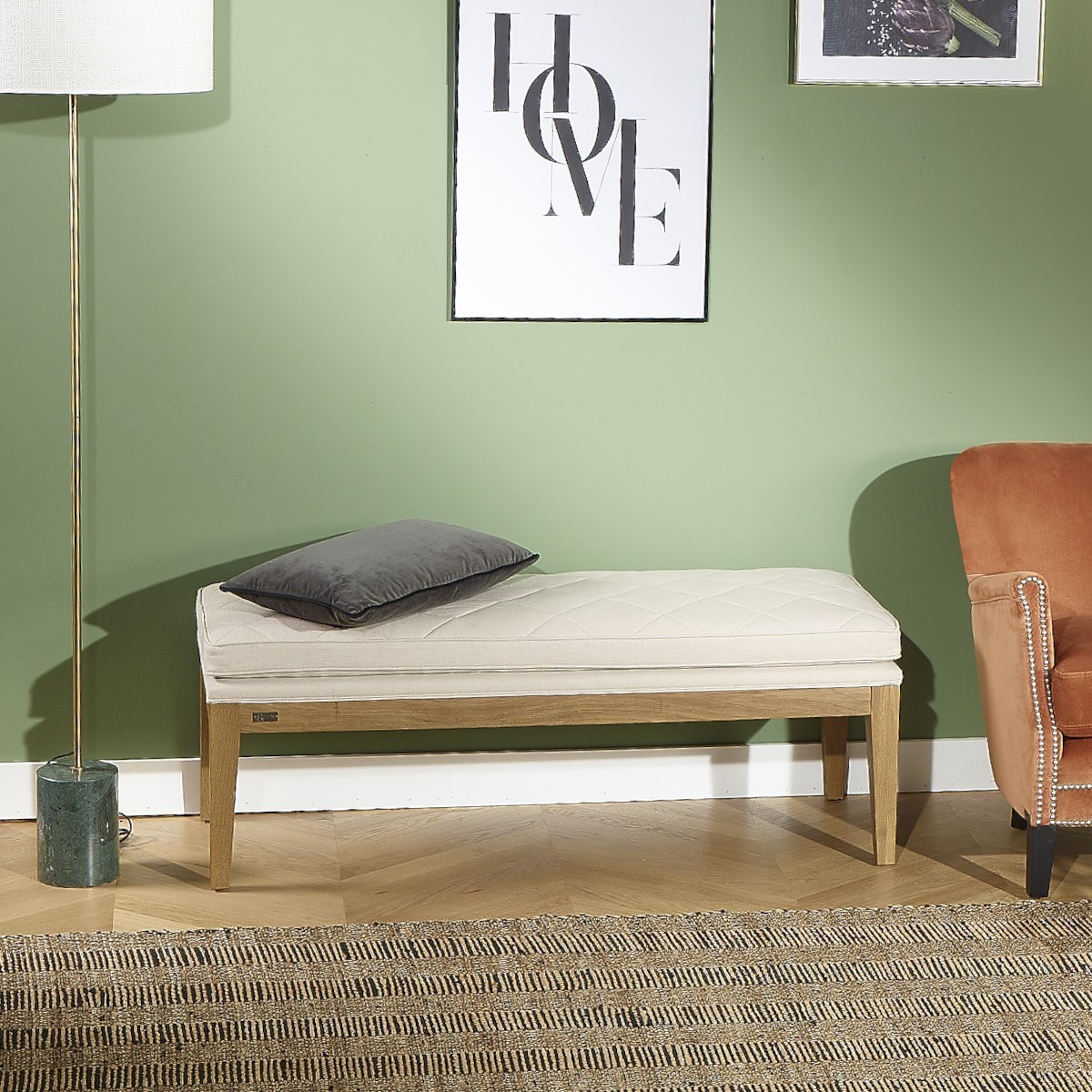 Bout de lit style contemporain en chêne et lin IRVINE, ROBIN DES BOIS