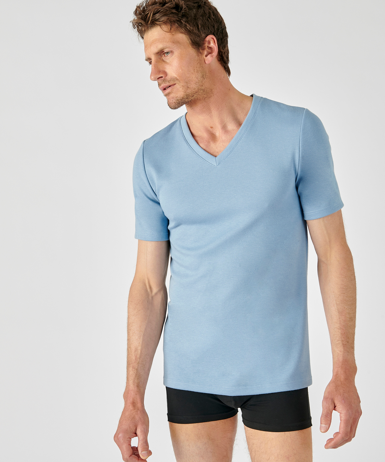 T-shirt Manches Courtes Double Face Col V, DAMART