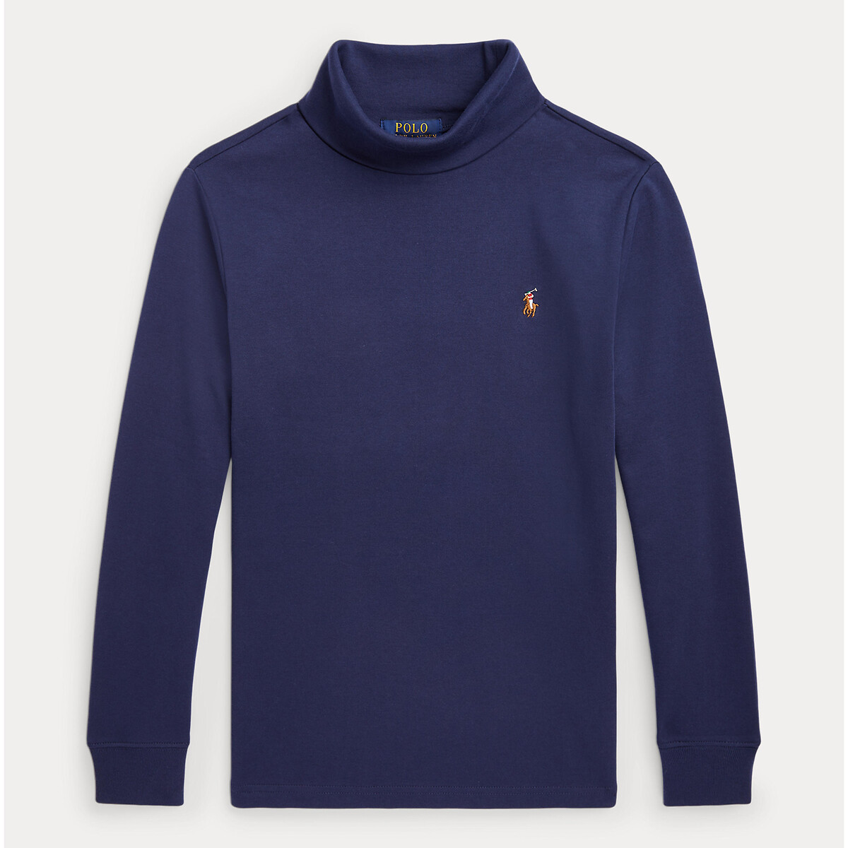 Image of Embroidered Logo Cotton Jumper with High Neck