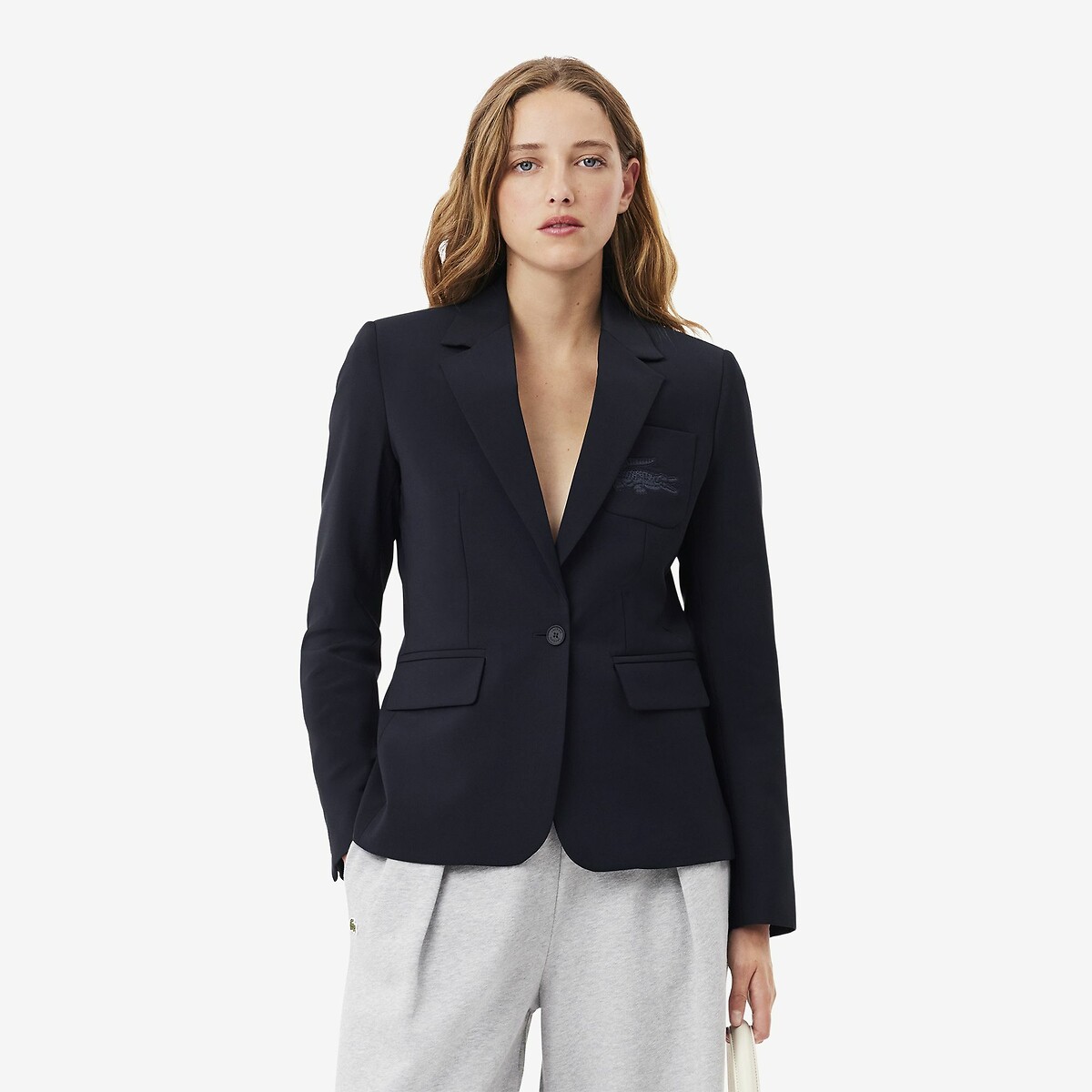 Giacca blazer con logo ricamato, LACOSTE