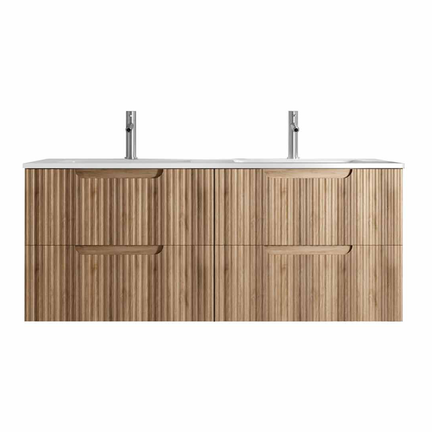 Meuble de salle de bain double vasque encastrée avec façade ondulée et rangements spacieux, HOME MAISON