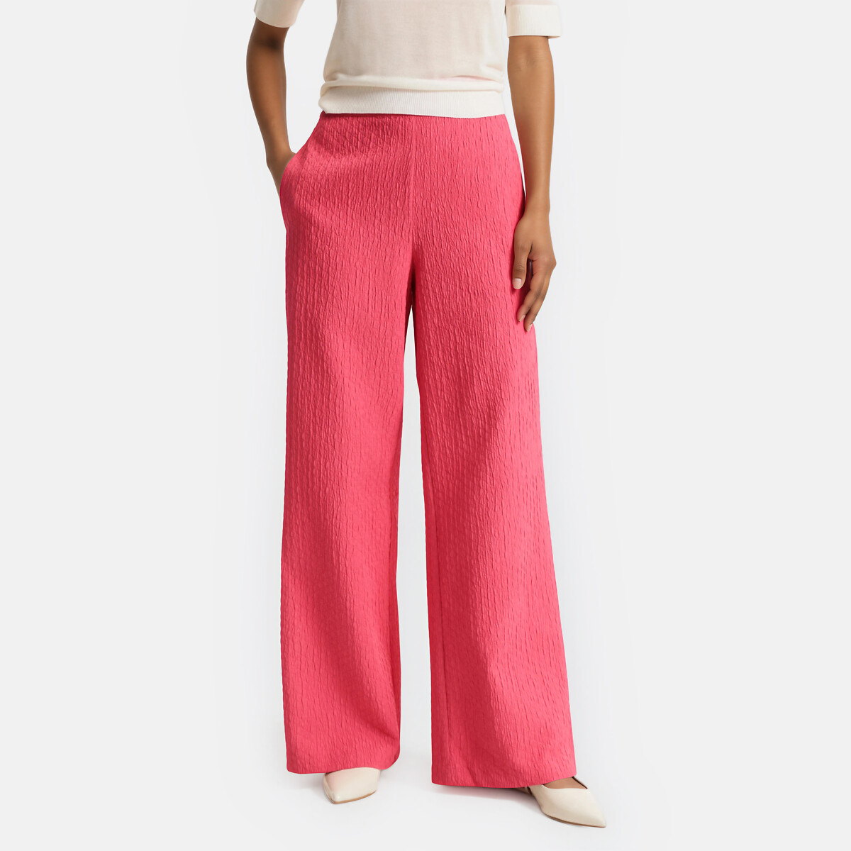Crepe-Look Fabric Wide Leg Trousers, LA REDOUTE COLLECTIONS