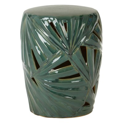 Palm Leaf Textured Green Ceramic Stool SO'HOME