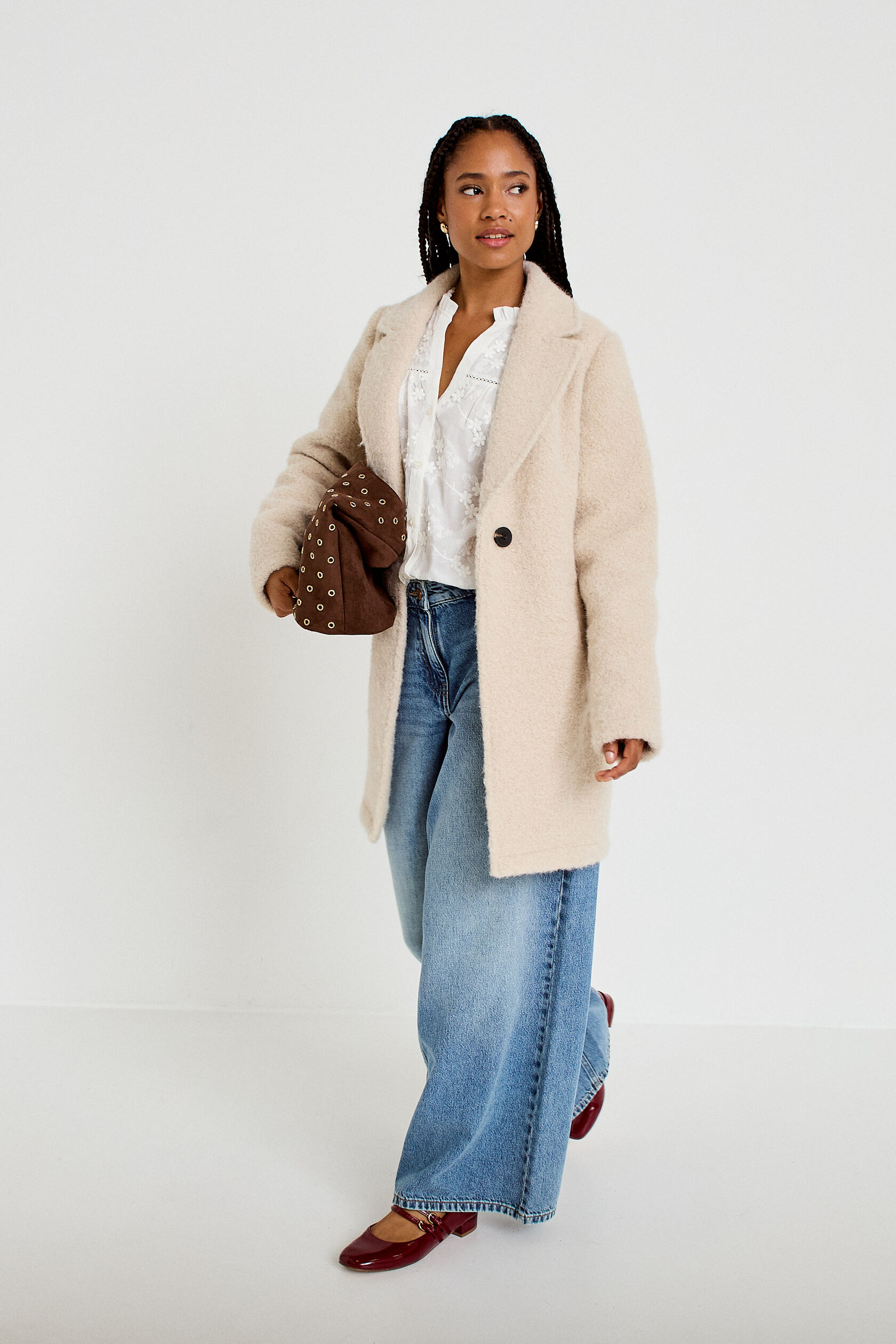 Manteau droit mi-long bouclettes, CACHE CACHE