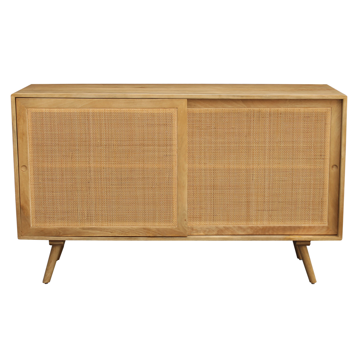 Buffet en bois manguier massif et cannage rotin 2 portes coulissantes L135 cm ACANGE, MILIBOO