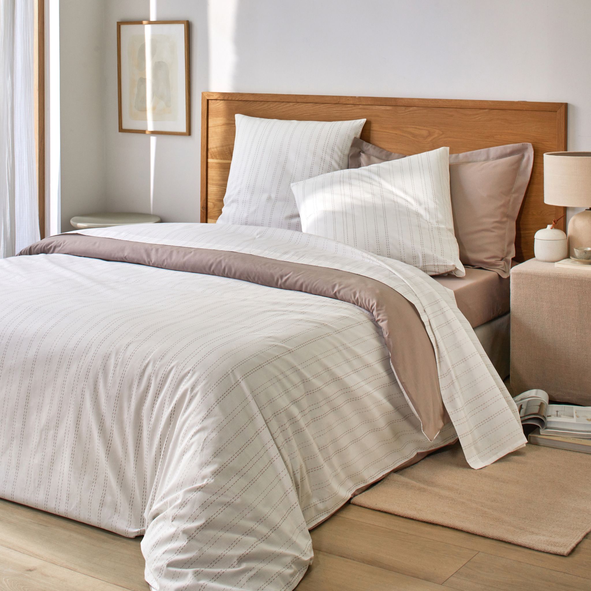 Parure de lit coton taupe - AMBRE, TERRE DE NUIT