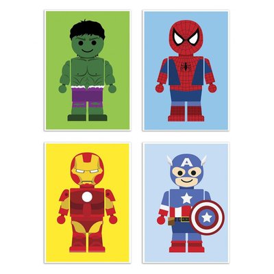 4 Art-Posters 20 x 30 cm - Pack Marvel Super-Heroes Toys - Rafa Gomes WALL EDITIONS
