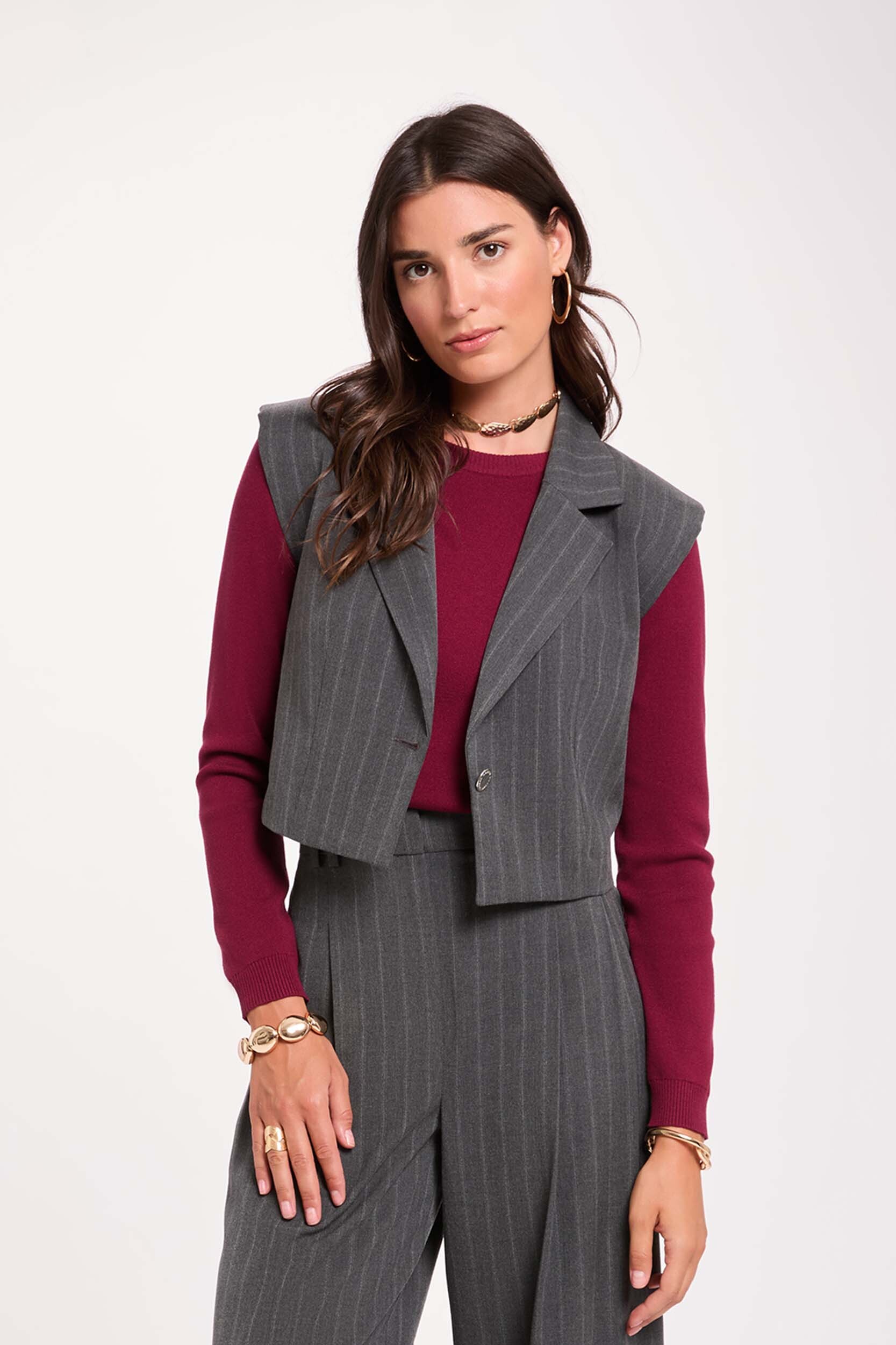 Gilet rayé sans manches, MORGAN