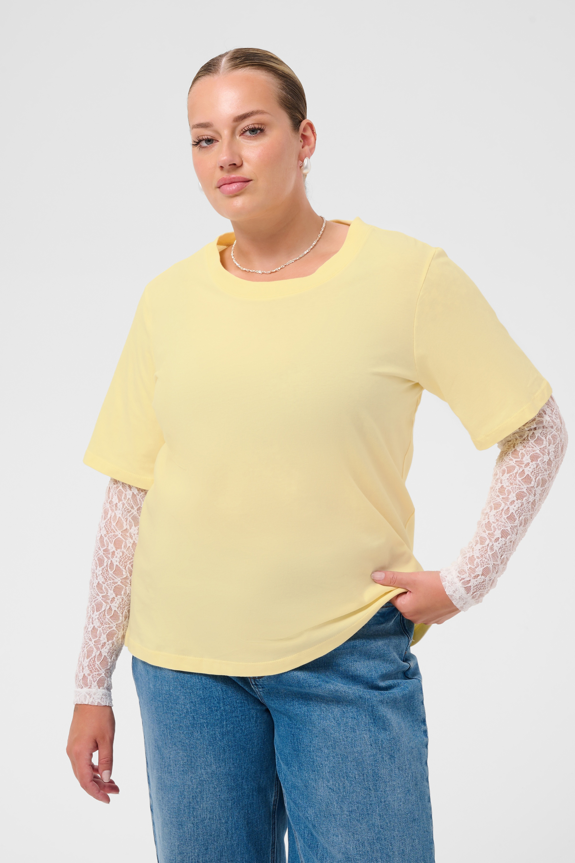 T-shirt à manches longues en dentelle, KAFFE CURVE