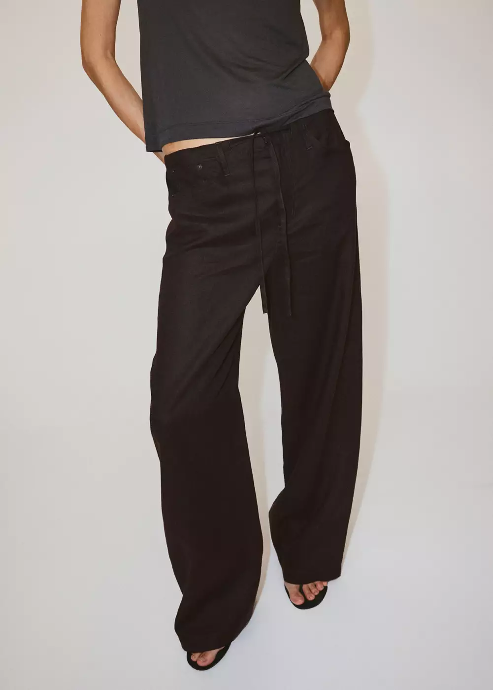 Pantalon lin nœud, MANGO