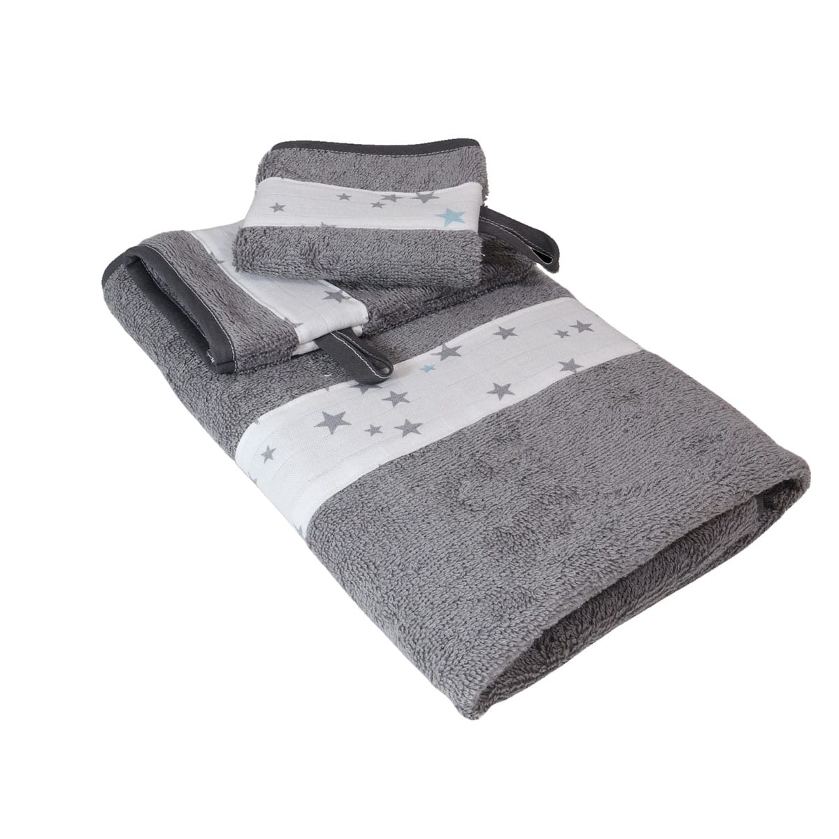 Serviette et 2 gants de toilette en coton éponge ÉTOILE, LINANDELLE
