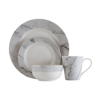 16-Piece White/Grey Marble Effect Dinner Set SO'HOME