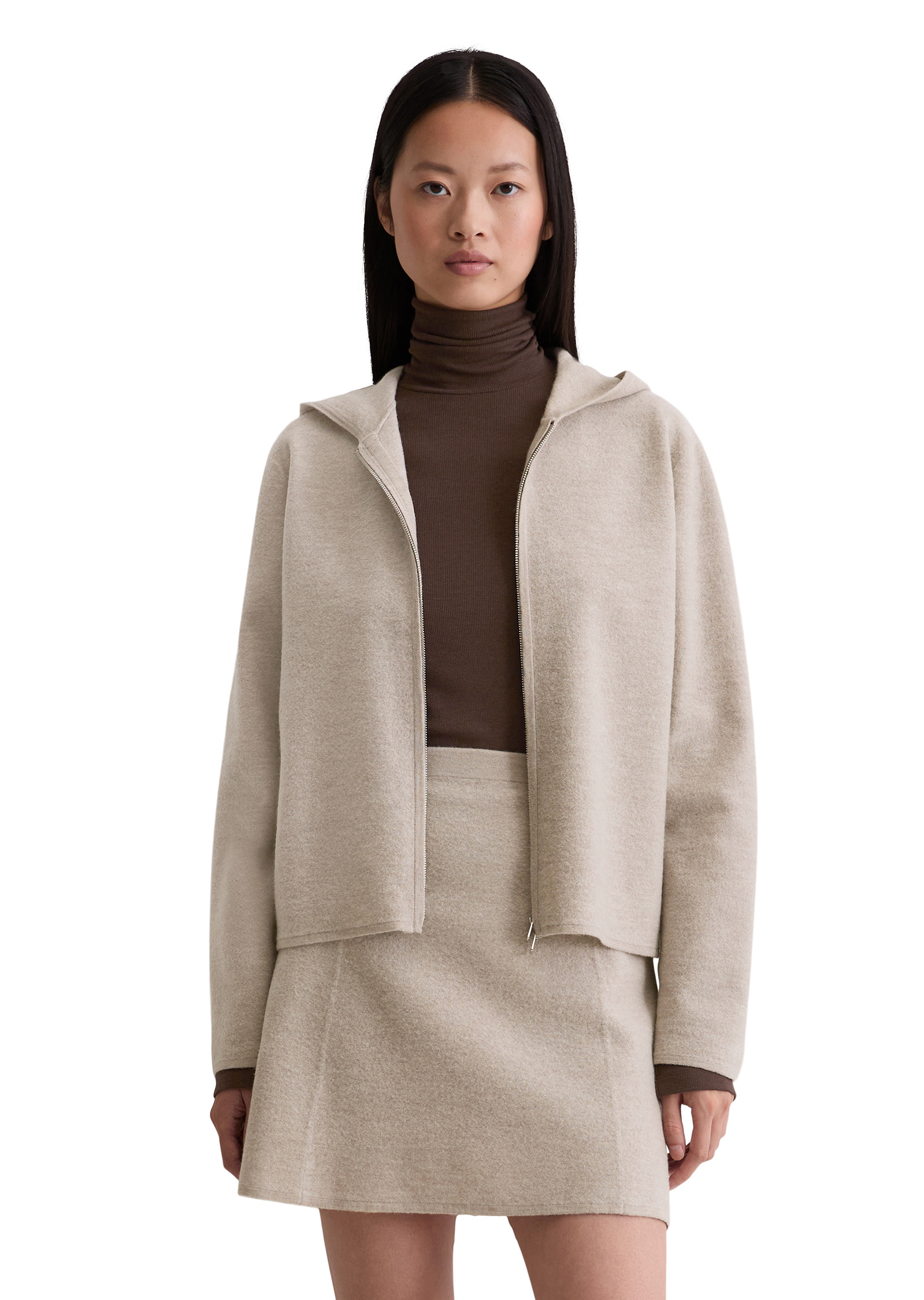Cardigan zippé loose en laine bouillie, MARC O'POLO