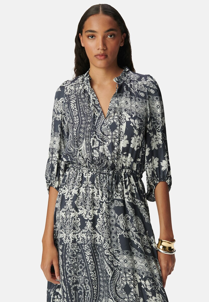 Printed Flared Midi Dress with Elbow-Length Sleeves, IKKS