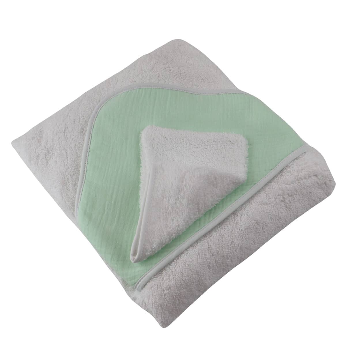 Cape de bain et gant en gaze de coton GAZOU, LINANDELLE