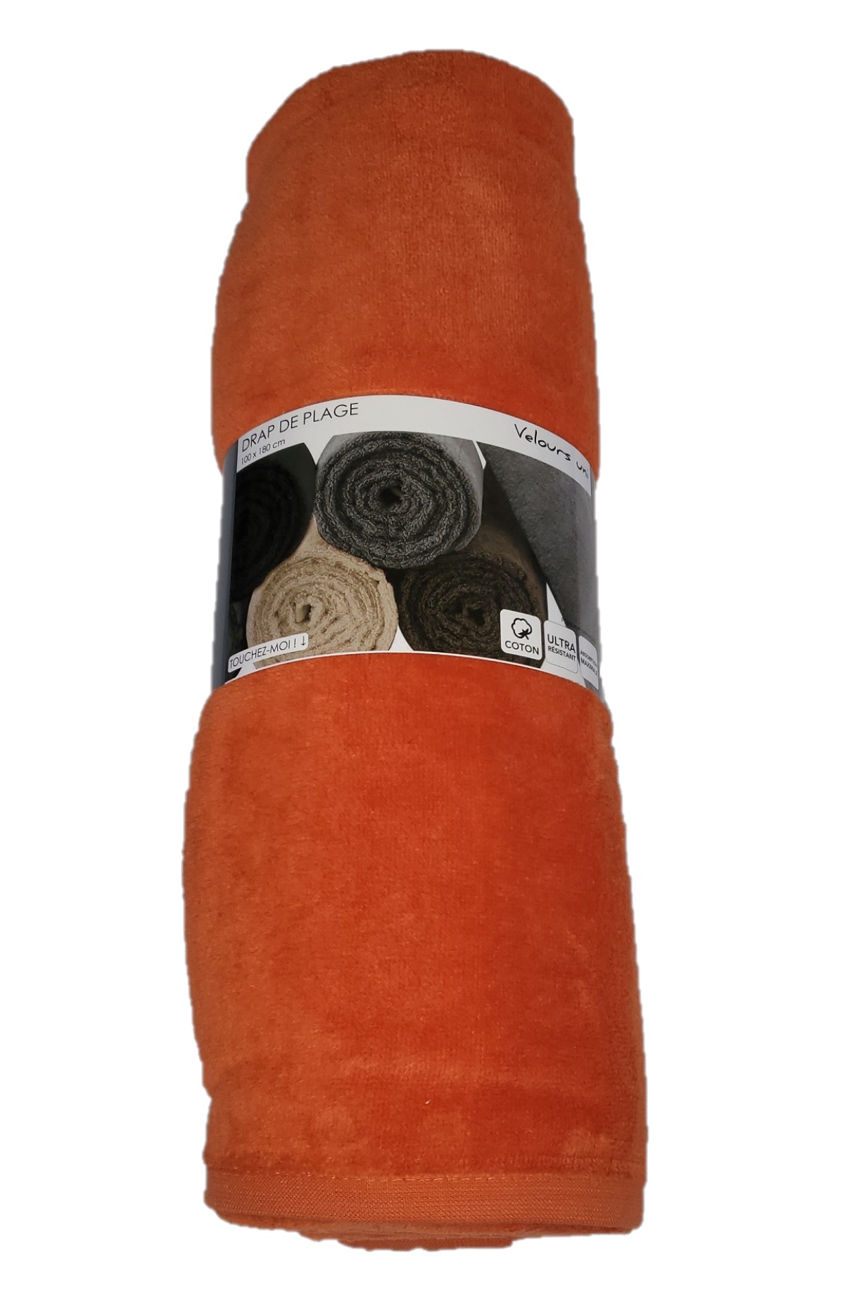 Serviette drap de plage velours 100 x 180 cm uni rouge, EDEN