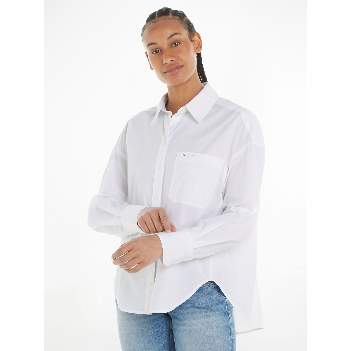 cotton mix oversized shirt with breast pocket