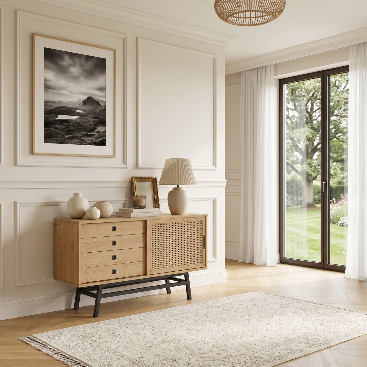 Buffet style scandinave en chêne 1 porte, 2 tiroirs LALALA, ROBIN DES BOIS
