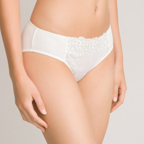 Embroidered cotton knickers, white, La Redoute Collections
