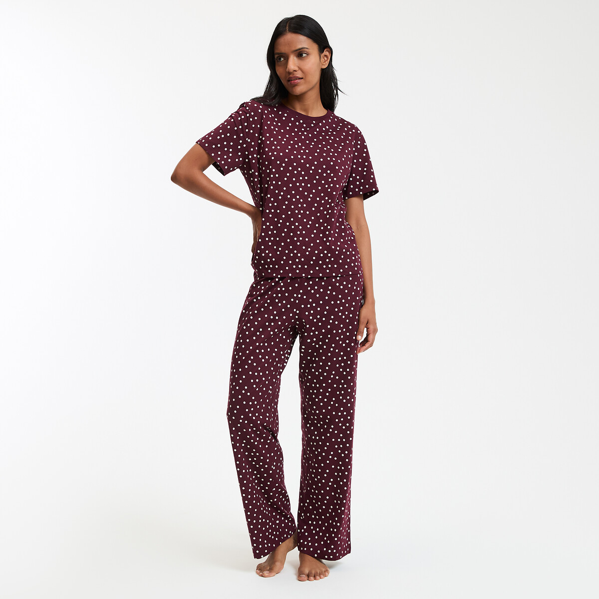 Women's Cotton Polka Dot Night Suit Set - Top & Pyjama Comfy Sleepwear Lounge Set (Zeyo Brand)