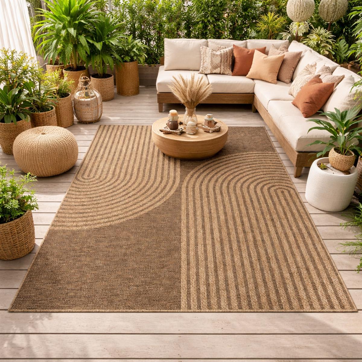 Tapis extérieur intérieur LYN13 REZA 2 aspect jute motif arc-en-ciel, UN AMOUR DE TAPIS