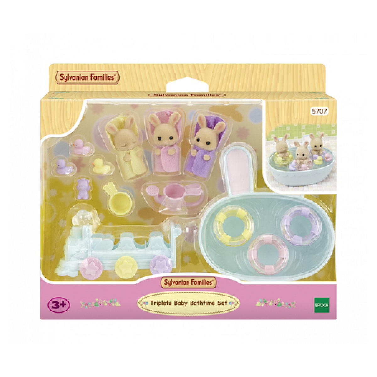 5707 Les triples lapin creme et accessoires de bain, SYLVANIAN FAMILIES