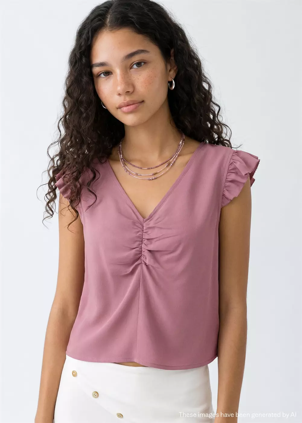 Top col en V détail volants, MANGO TEEN