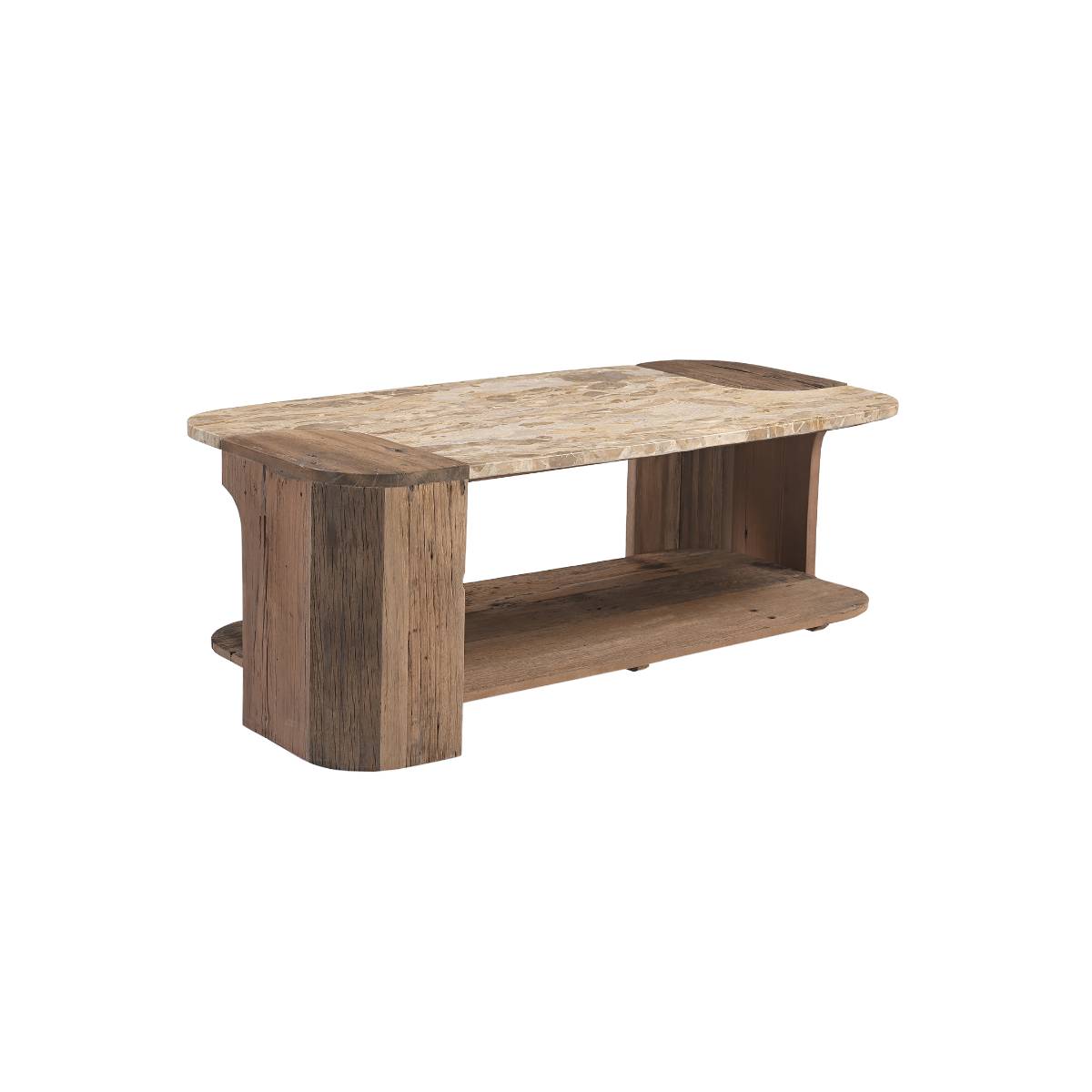 Table basse en bois recyclé et en marbre CAPUCINE, MADE IN MEUBLES