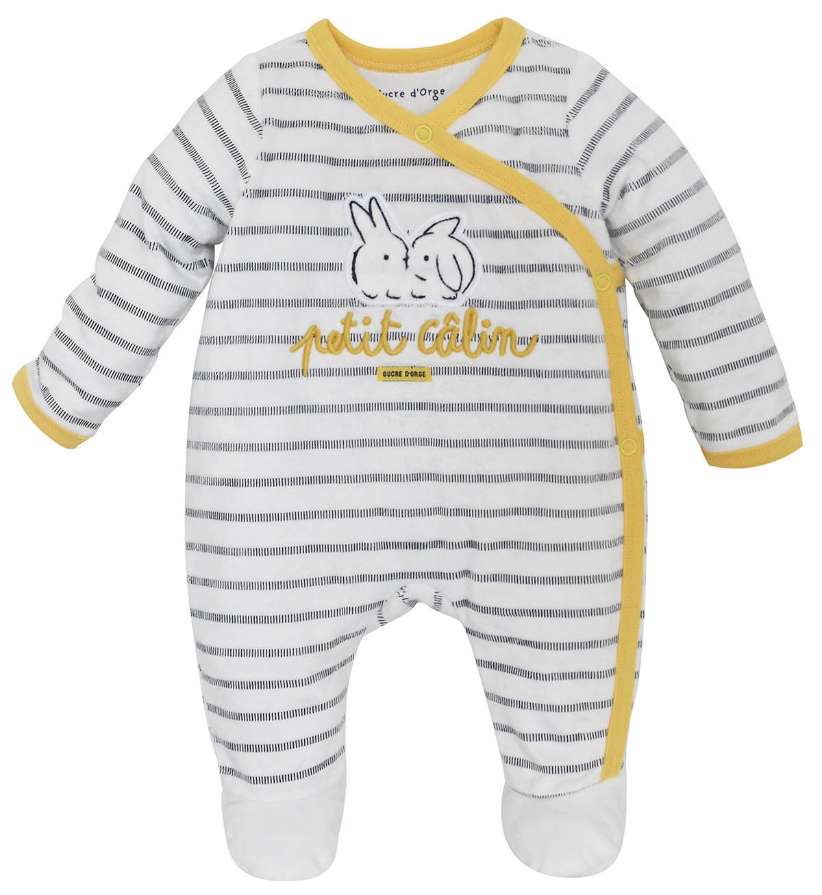 Pyjama bebe raye gris/ecru, SUCRE D'ORGE