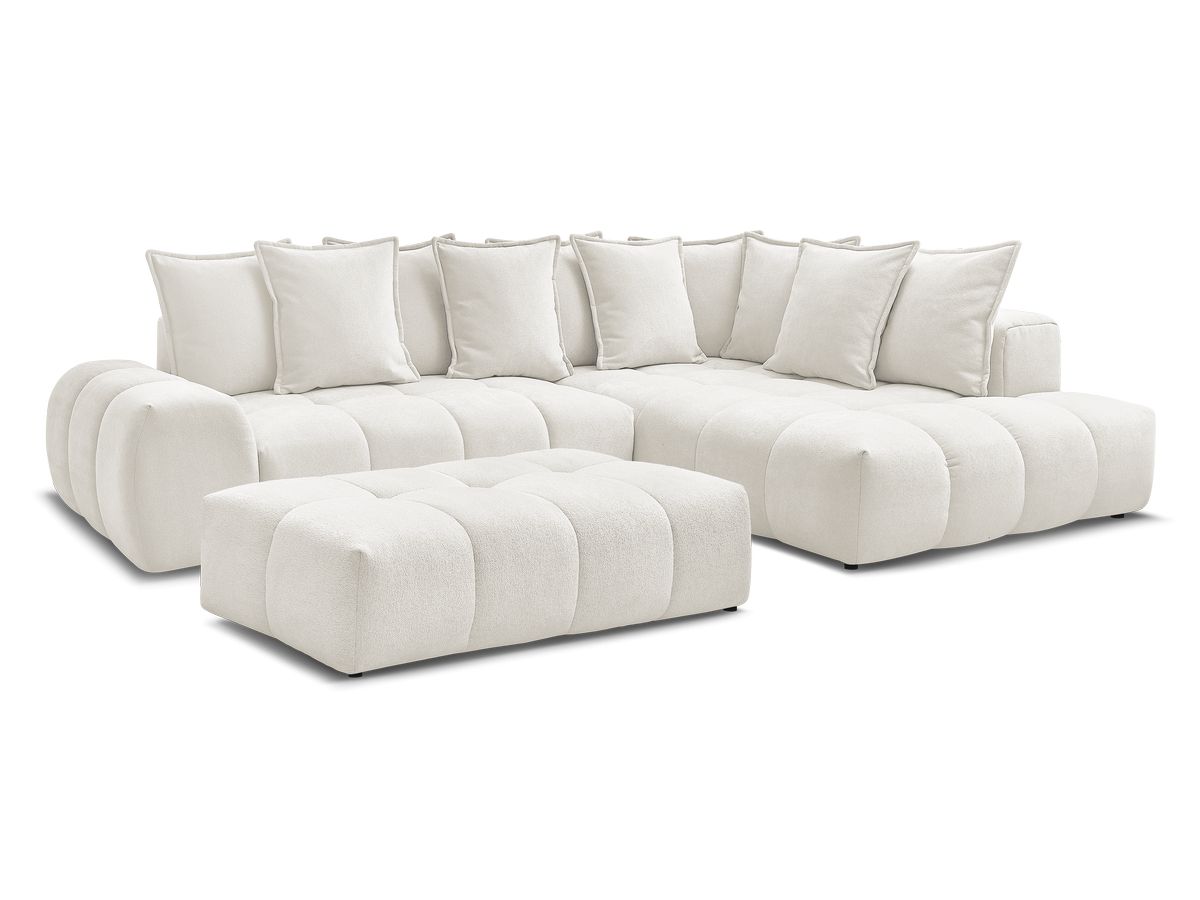 Canapé d'angle convertible 4 places en tissu texturé avec pouf, EVEREST, BOBOCHIC