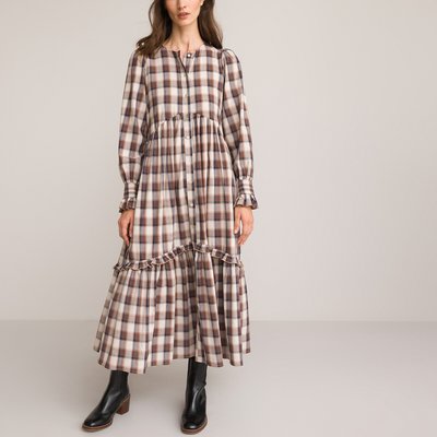 Tartan Ruffled Tiered Dress in Cotton Mix LA REDOUTE COLLECTIONS