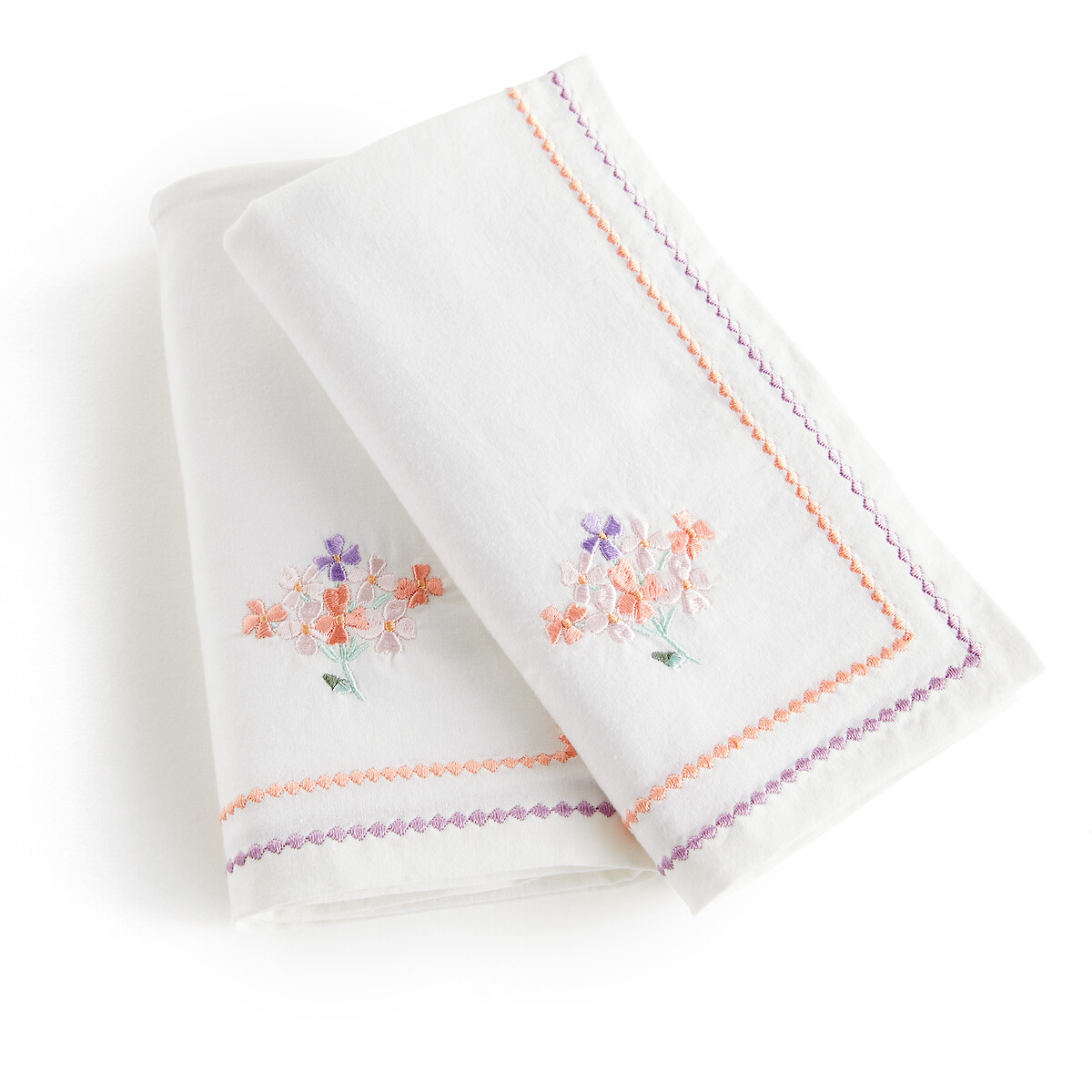 Set of 2 Mellis Embroidered Floral 100% Washed Cotton Napkins