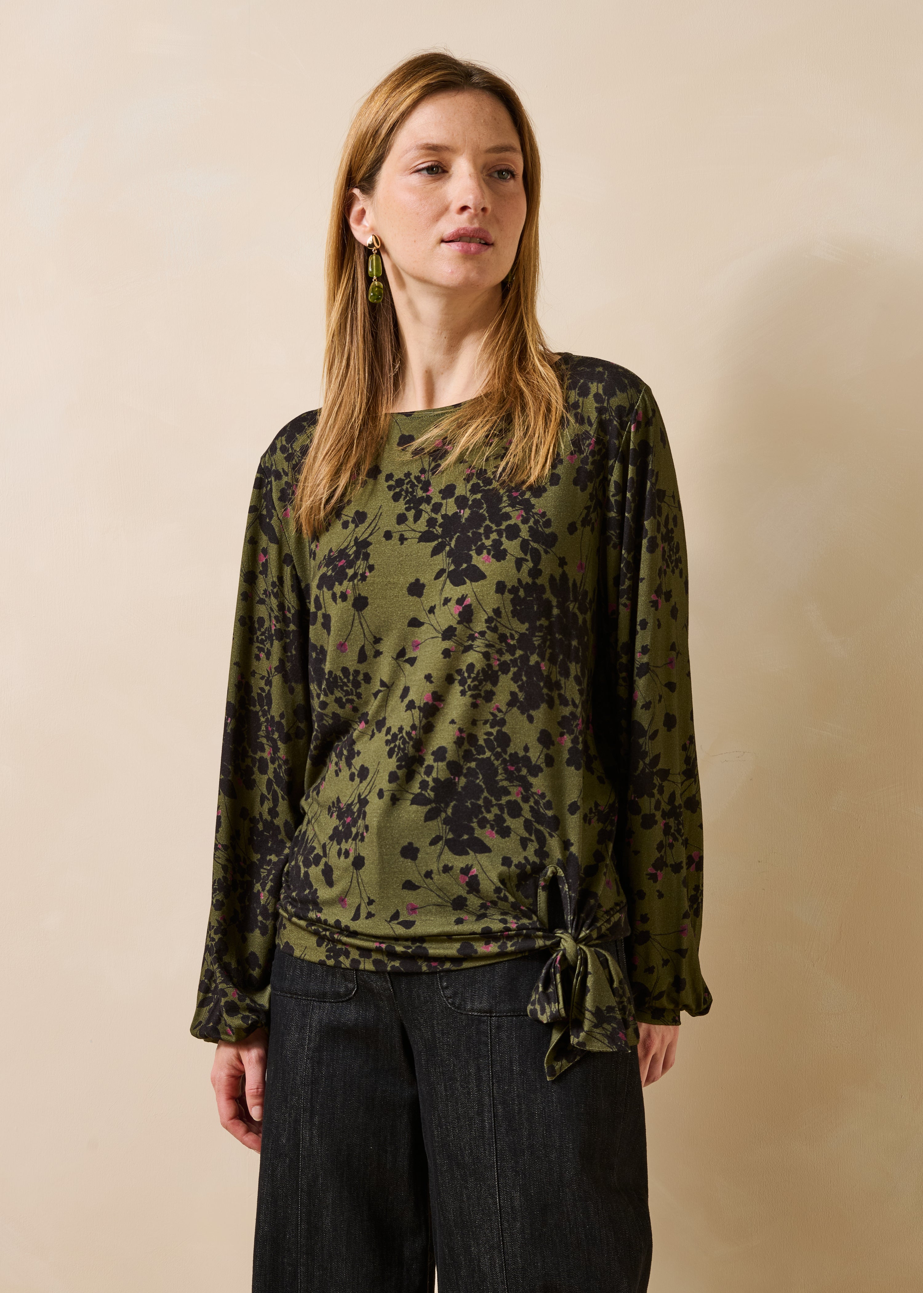 T-shirt manches longues fleuri col bateau, LA FEE MARABOUTEE