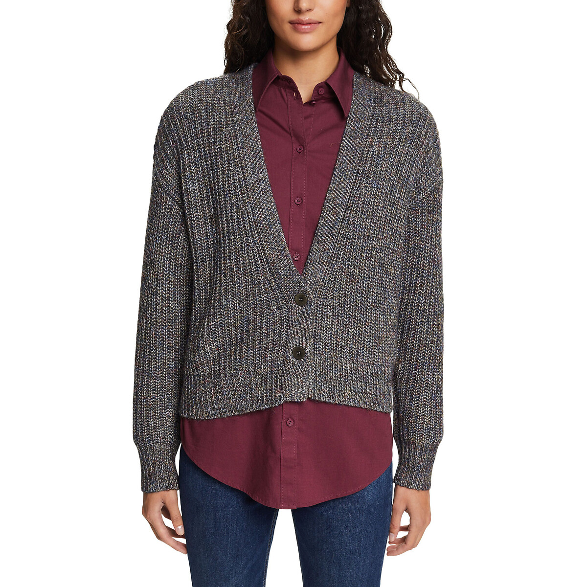 Marl Cotton Mix Cardigan with V-Neck