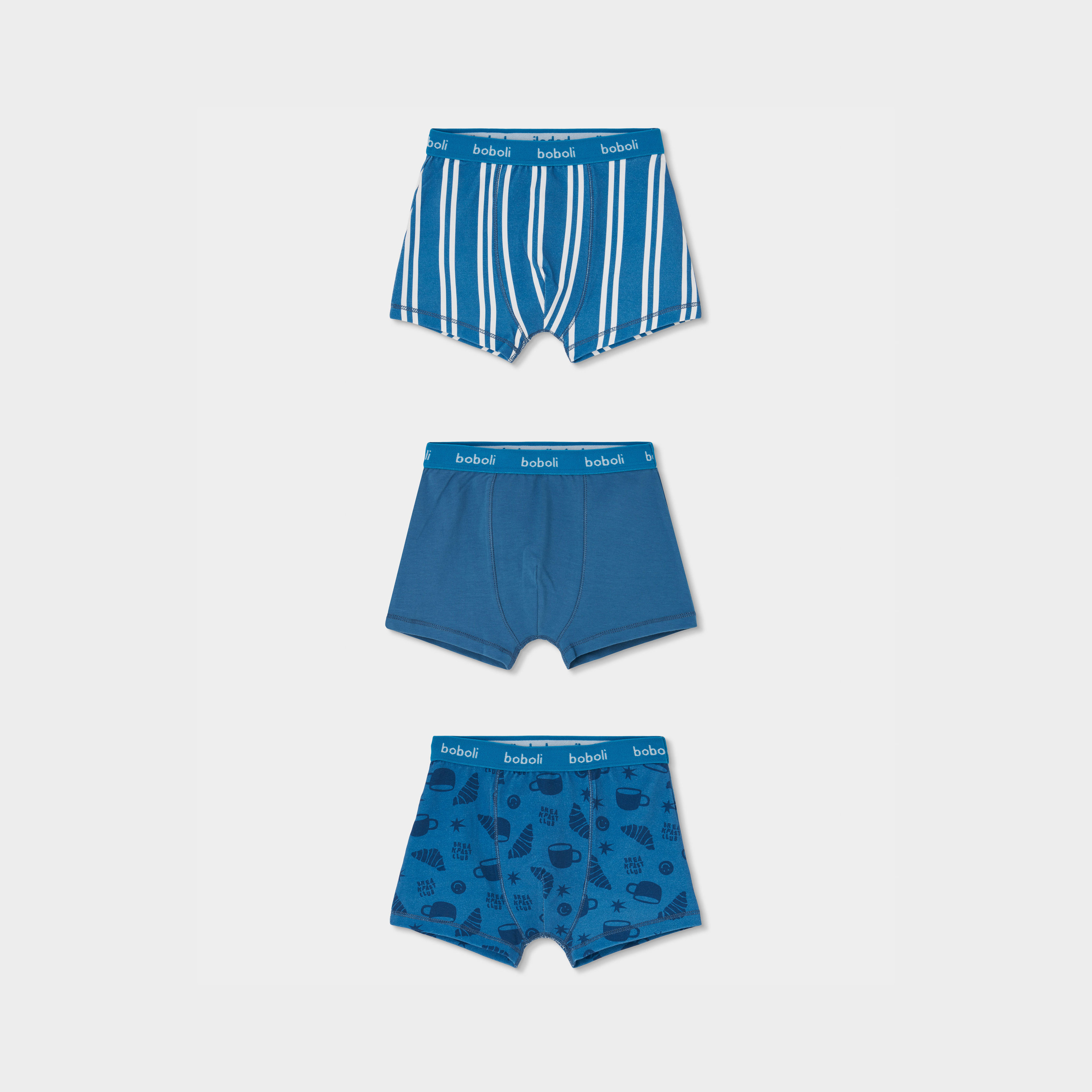 Lot 3 boxers garçon imprimé rayures et croissants, BOBOLI