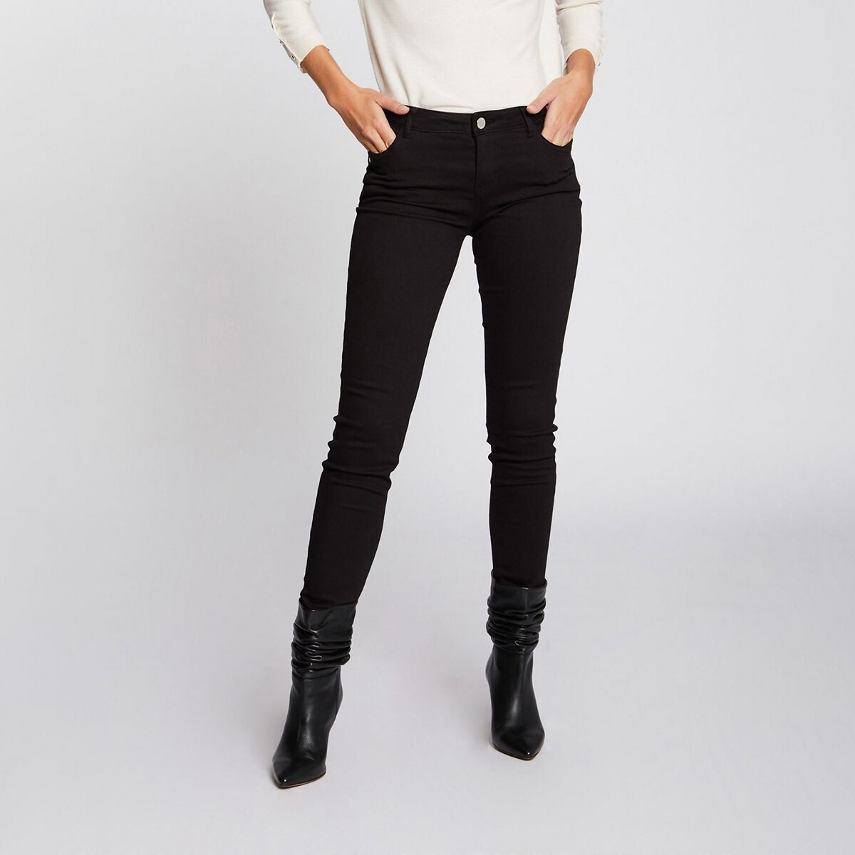 Image of Slim Fit Trousers in Cotton Mix