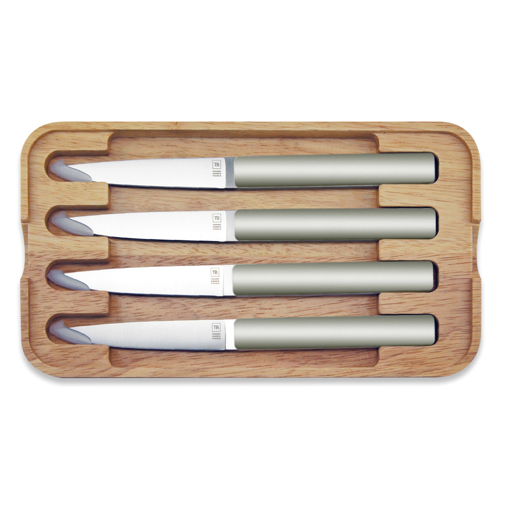 Coffret de 4 couteaux à steak Hector argile, lame lisse, TARRERIAS BONJEAN
