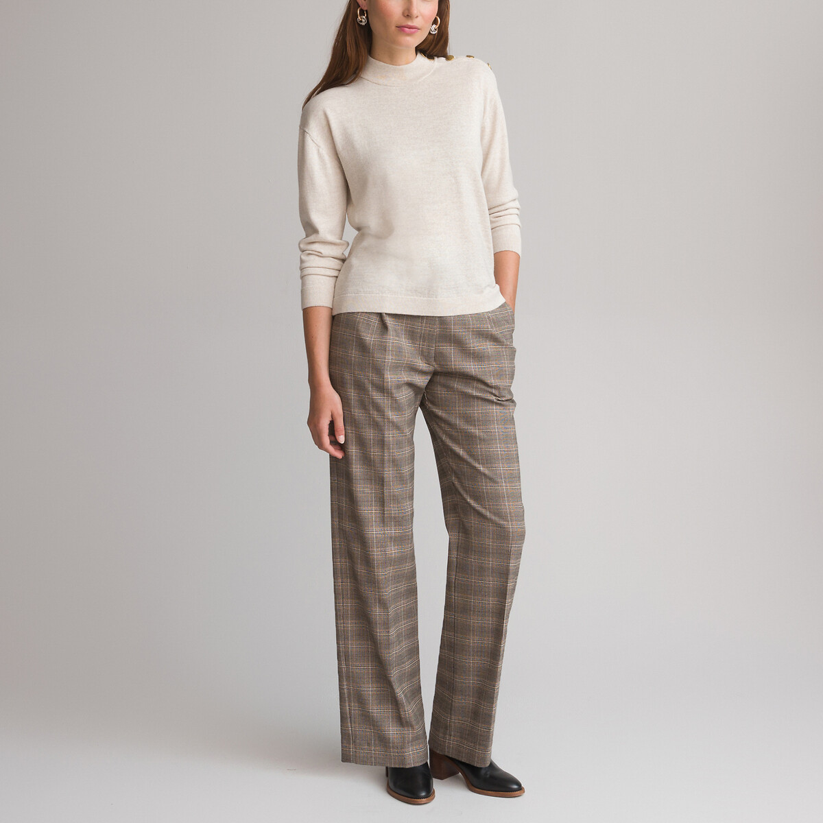 Image of Checked Wide Leg Trousers, Length 31.5"