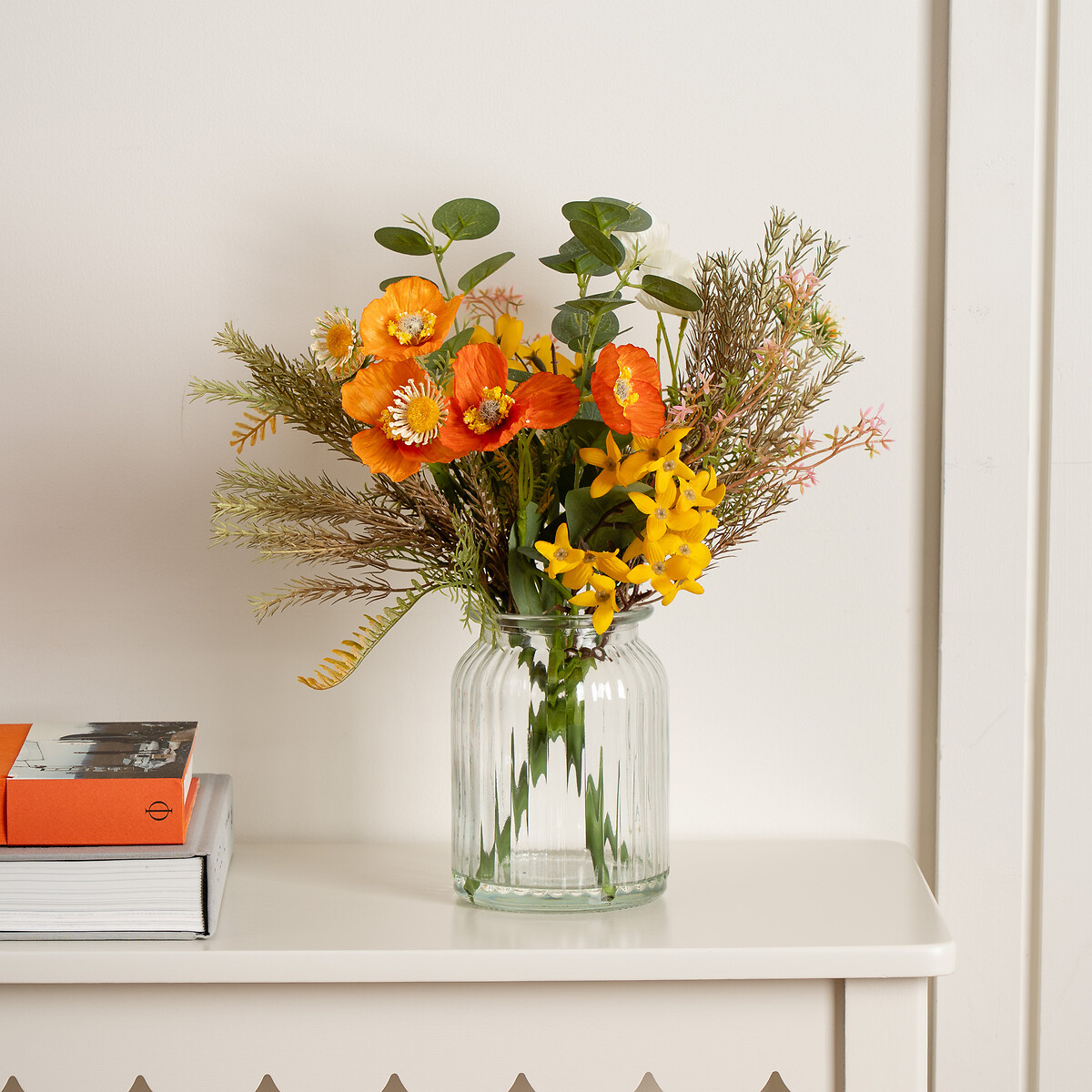 35cm Rustic Forsythia & Poppy Arrangement, SO'HOME