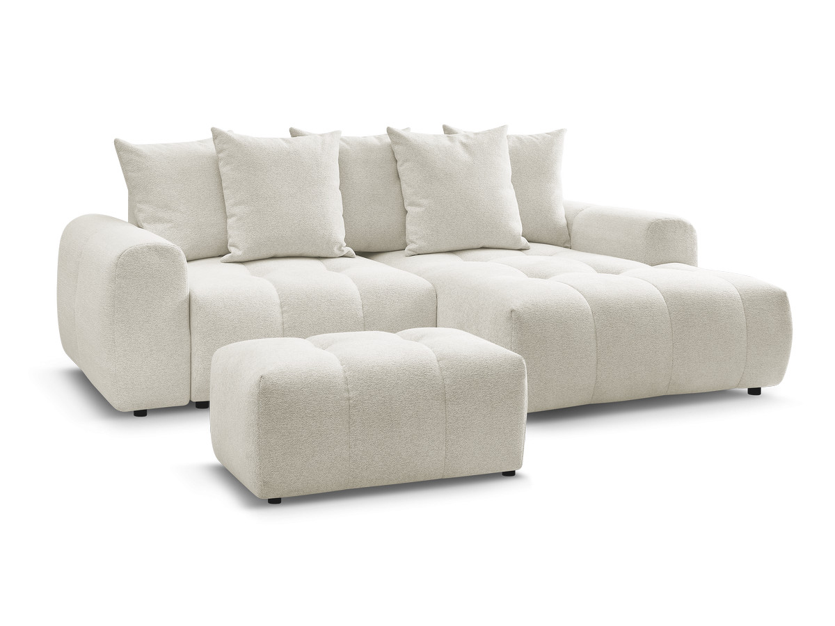 Canapé d'angle convertible 3 places en tissu chiné avec pouf, ROXELANE, BOBOCHIC