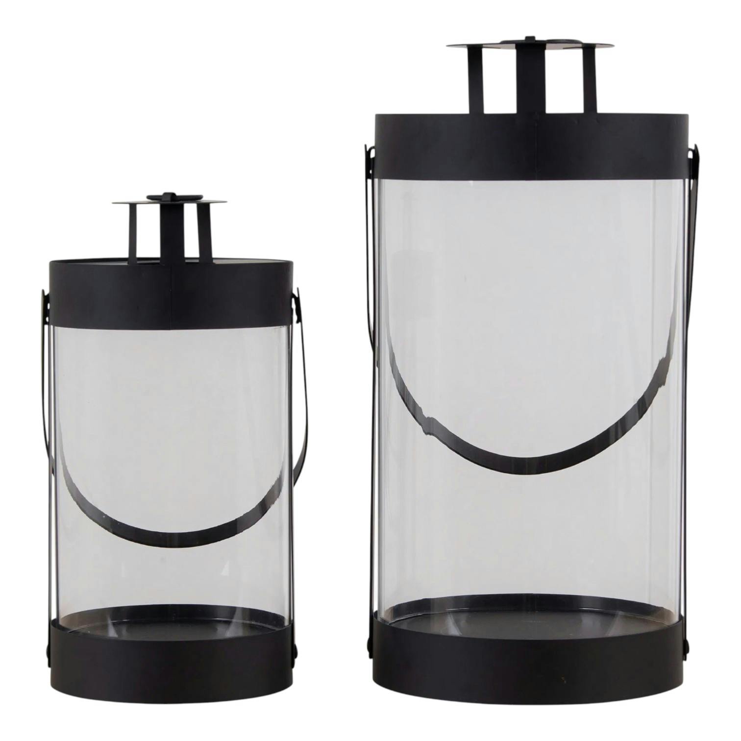 Lanterne décorative ronde métal noir et verre (lot de 2), PIER IMPORT
