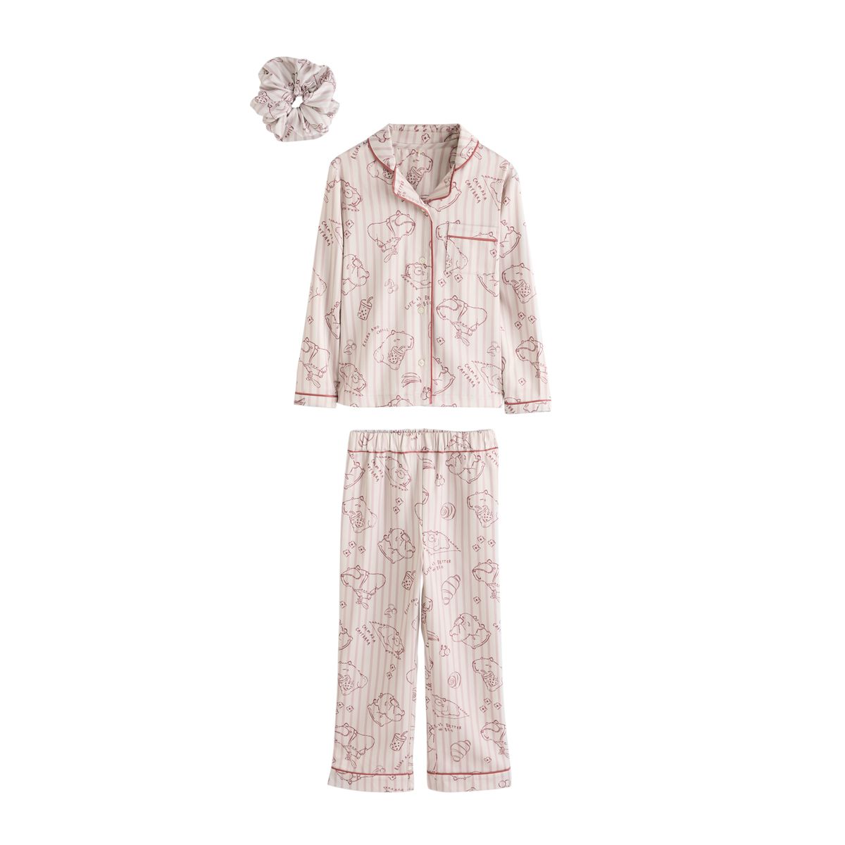 Pyjama boutonné en satin à motif capybara, NEXT