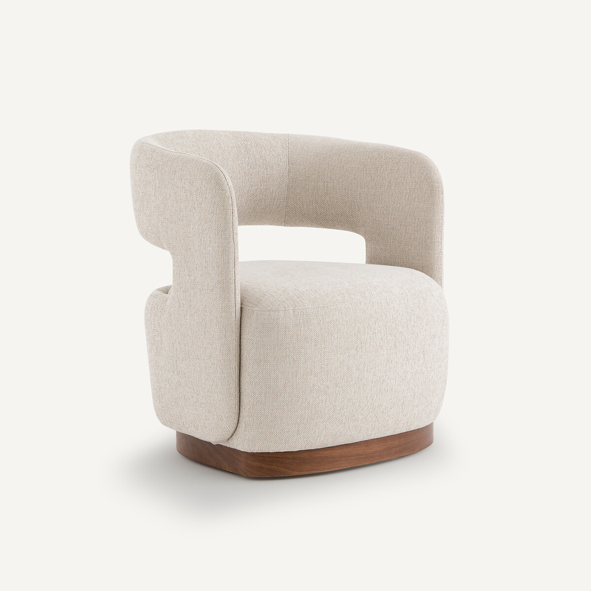 Fauteuil natté pivotant base plaqué noyer Jesper, AM.PM
