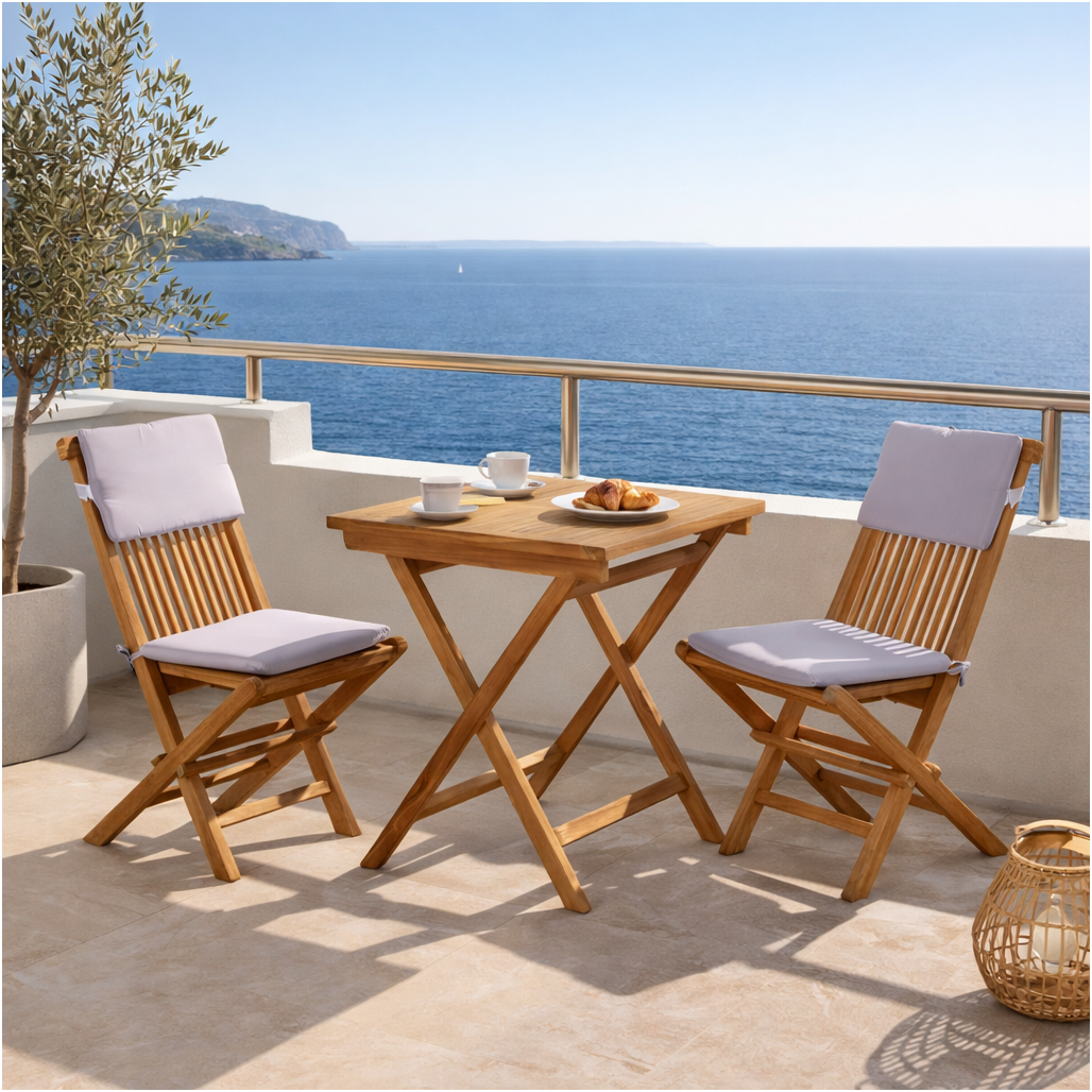 Ensemble table et 2 chaises de jardin en teck Harry, WANDA COLLECTION