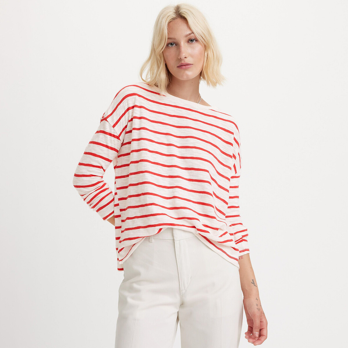 striped cotton t-shirt with long sleeves